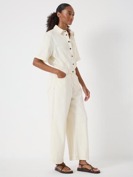 HUSH Evelyn Denim Jumpsuit, Ecru - view 2, Ecru