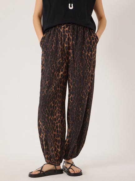 HUSH Mako Leopard Animal Barrel Trousers containing LENZING™ ECOVERO™ Viscose, Natural Brown, Natural Brown
