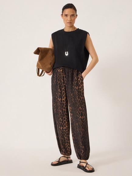 HUSH Mako Leopard Animal Barrel Trousers containing LENZING™ ECOVERO™ Viscose, Natural Brown - view 2, Natural Brown