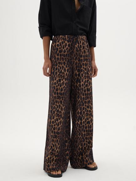 HUSH Petunia Animal Wide Leg Trousers, Brown, Brown