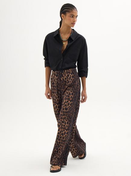 HUSH Petunia Animal Wide Leg Trousers, Brown - view 2, Brown
