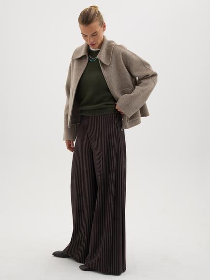 HUSH Revyn Stripe Wide Leg Trousers containing LENZING™ ECOVERO™ Viscose, Dark Brown, Dark Brown