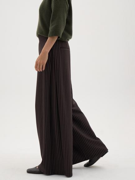 HUSH Revyn Stripe Wide Leg Trousers containing LENZING™ ECOVERO™ Viscose, Dark Brown - view 2, Dark Brown