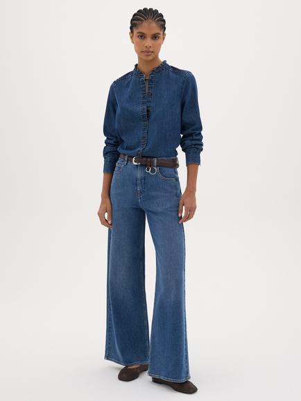 HUSH Aella Ruffle Cotton Shirt - view 2, Mid Wash