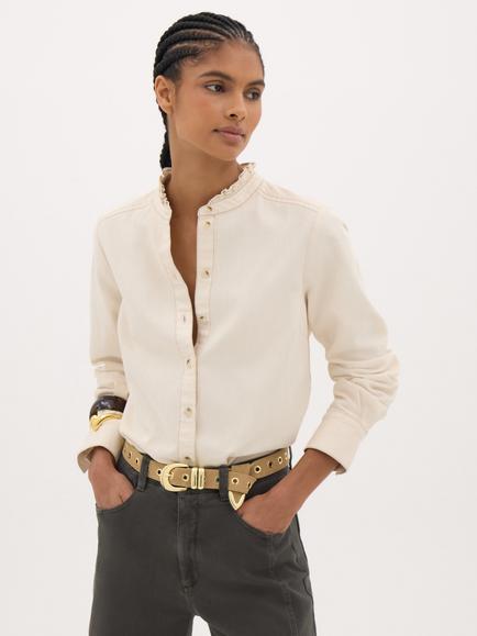 HUSH Aella Ruffle Cotton Shirt, Ecru