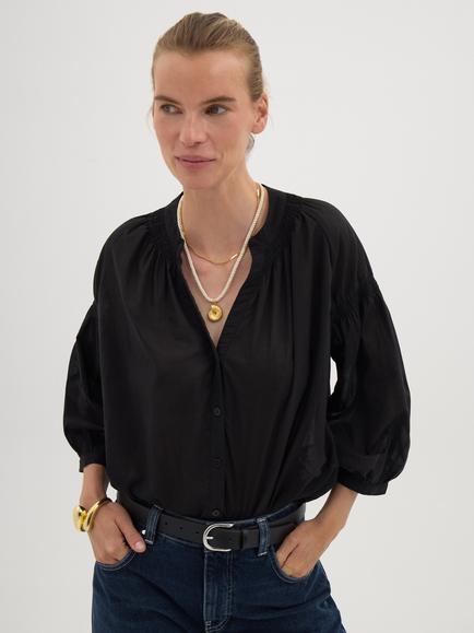 HUSH Mila Long Sleeve Top, Black, Black