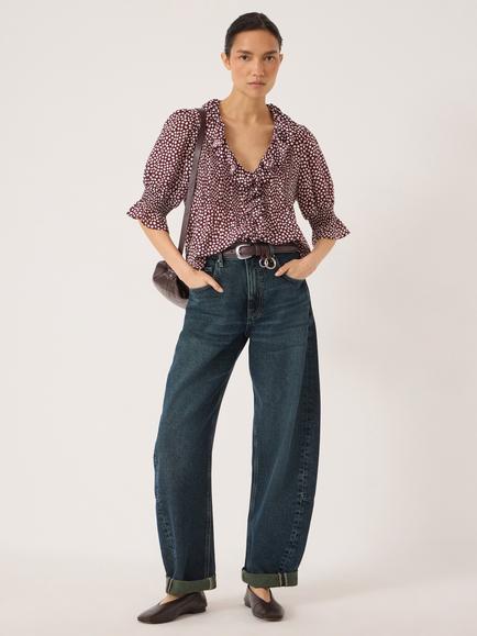 HUSH Mirae Ruffle Blouse containing LENZING™ ECOVERO™ Viscose - view 2, Allover Dot Burgundy