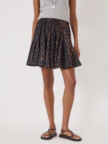 HUSH Bloom Godet Animal A-Line Mini Skirt containing LENZING™ ECOVERO™ Viscose, Natural Brown, Natural Brown
