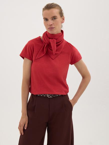 HUSH Minna Cotton Crew Neck T-Shirt, Dark Red, Dark Red