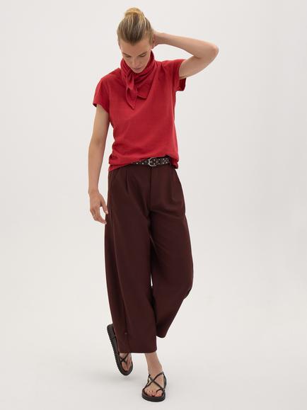 HUSH Minna Cotton Crew Neck T-Shirt, Dark Red - view 2, Dark Red