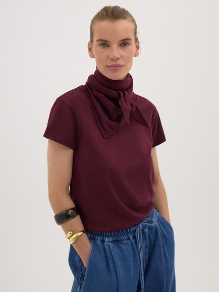 HUSH Minna Cotton Crew Neck T-Shirt, Dark Wine Red, Dark Wine Red