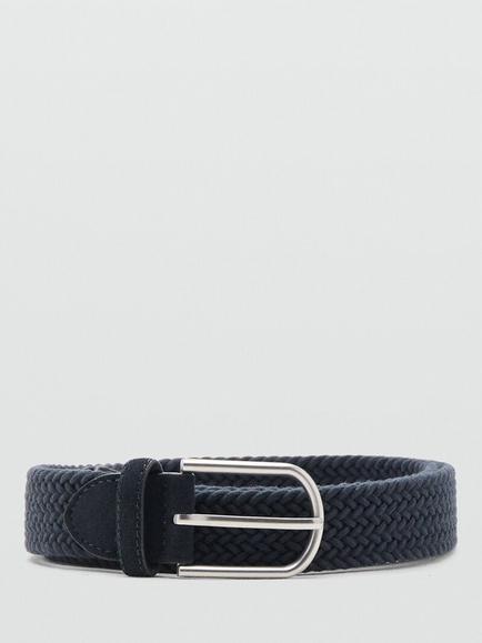 Mango Braided Belt, Khaki, Navy