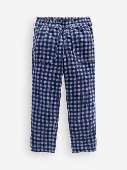Mini Boden Kids' Pull-on Corduroy Check Trousers, Faded Blue, Faded Blue