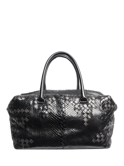 Pre-loved Bottega Veneta Python Intrecciato Top Handle Bag, Black, Black