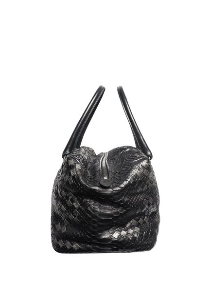 Pre-loved Bottega Veneta Python Intrecciato Top Handle Bag, Black - view 2, Black