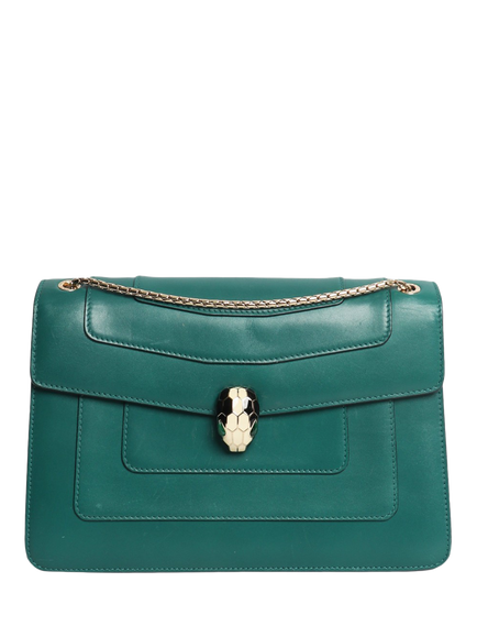 Pre-loved Bvlgari Serpenti Forever Leather Shoulder Bag, Green, Green