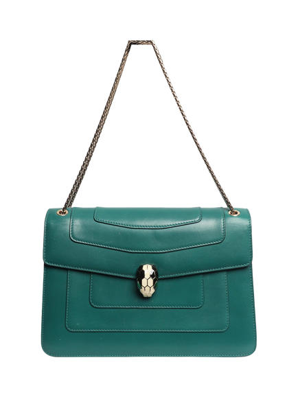 Pre-loved Bvlgari Serpenti Forever Leather Shoulder Bag, Green - view 2, Green