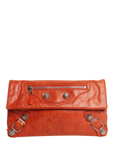 Pre-loved Balenciaga Motocross Leather Envelope Clutch Bag, Orange, Orange