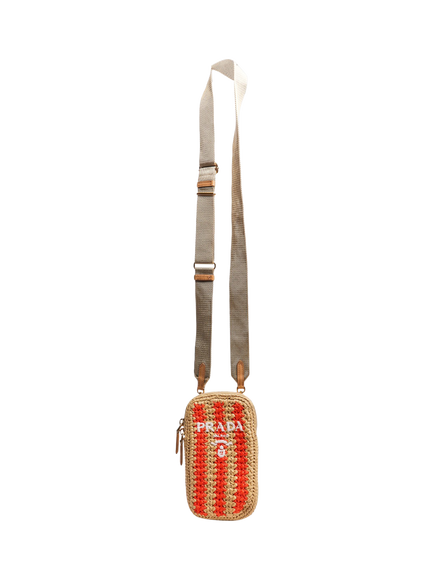 Pre-loved Prada Raffia Phone Case Bag, Orange/Beige, Orange/Beige