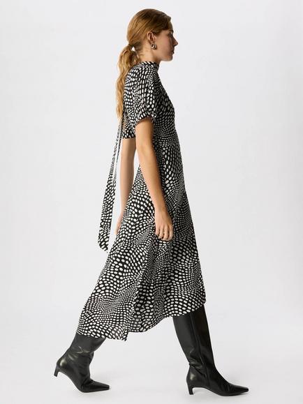 Whistles Mixed Spot V Neck Midi Dress, Black/White - view 2, Black/White