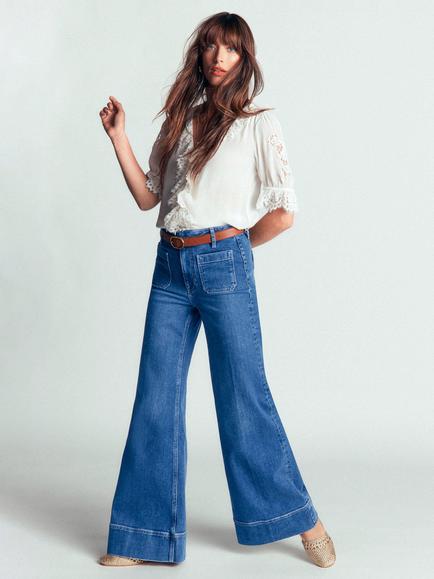 Boden Patch Pocket Flared Jeans, Midwash, Midwash