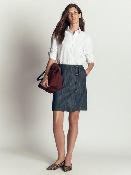 Boden Evelyn Cotton Twill Button Skirt, Indigo Twill, Indigo Twill