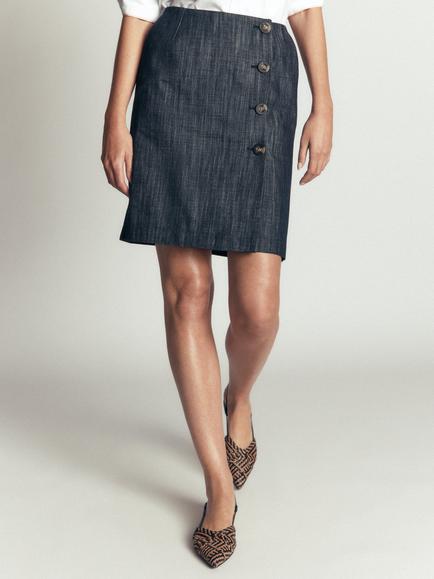 Boden Evelyn Cotton Twill Button Skirt, Indigo Twill - view 2, Indigo Twill