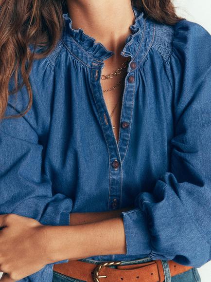 Boden Erica Cotton Denim Shirt, Mid Vintage - view 2, Mid Vintage