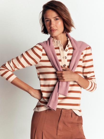 Boden Ruffle Collar Cotton Jersey Top, Argan Oil, Argan Oil