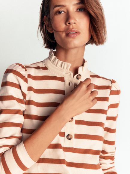 Boden Ruffle Collar Cotton Jersey Top, Argan Oil - view 2, Argan Oil
