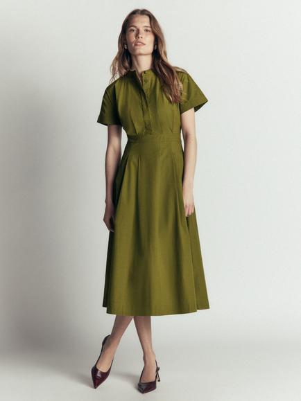 Boden Cotton Grown On Sleeve Midi Dress, Olive, Olive
