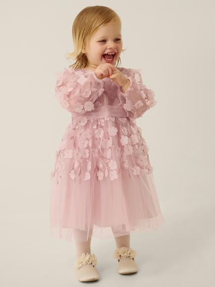 Monsoon Baby Oona Flower Applique Party Dress, Pink, Pink