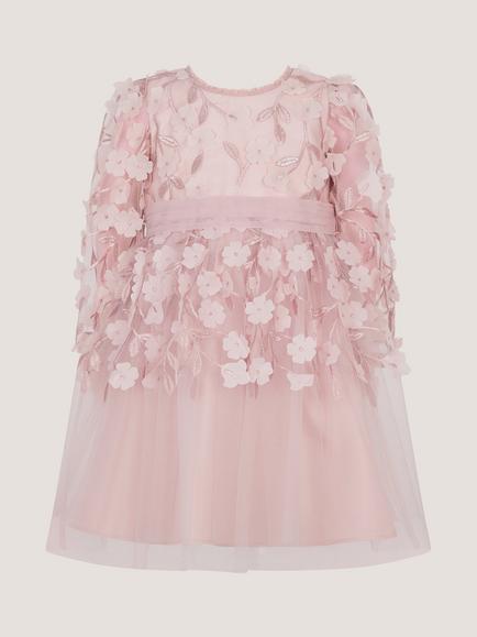 Monsoon Baby Oona Flower Applique Party Dress, Pink - view 2, Pink