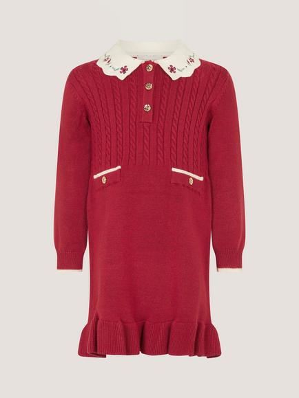 Monsoon Baby Long Sleeve Cable Knit Dress, Burgundy, Burgundy