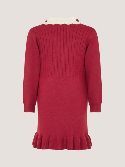 Monsoon Baby Long Sleeve Cable Knit Dress, Burgundy - view 2, Burgundy
