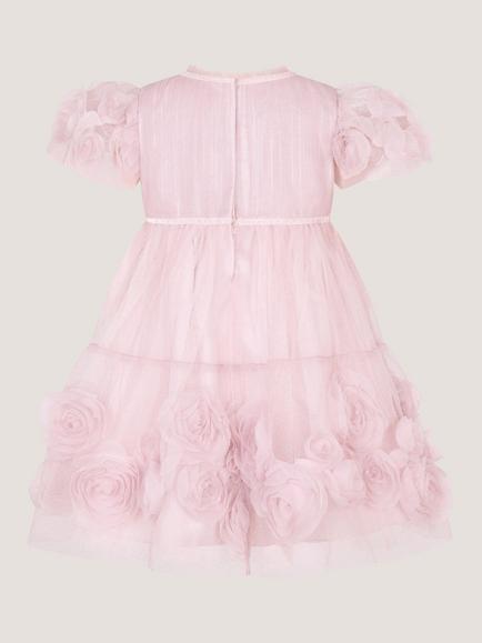 Monsoon Baby Remi Puff Sleeve Glitter Mesh 3D Rose Dress, Pink - view 2, Pink