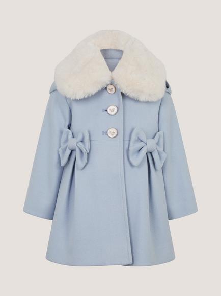 Monsoon Kids' Baby Faux-Fur Collar Coat, Blue - view 2, Blue