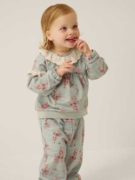 Monsoon Baby Floral Sweatshirt and Joggers Set, Green - view 2, Green