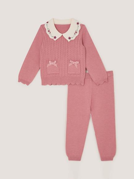 Monsoon Baby Cable Knit Jumper and Joggers Set, Pink, Pink