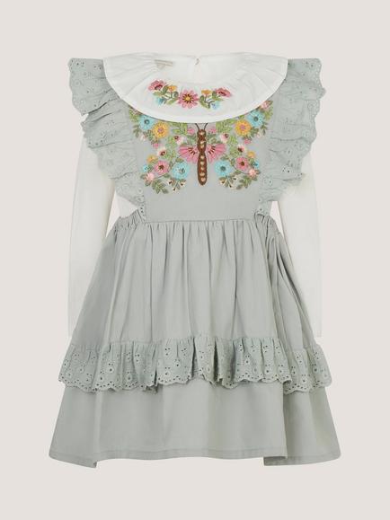 Monsoon Baby Embroidered Pinafore Dress Set, Green - view 2, Green