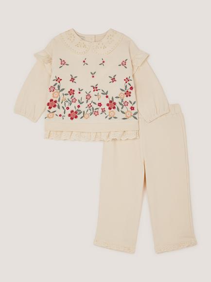 Monsoon Baby Floral Sweatshirt and Joggers Set, Cream, Cream