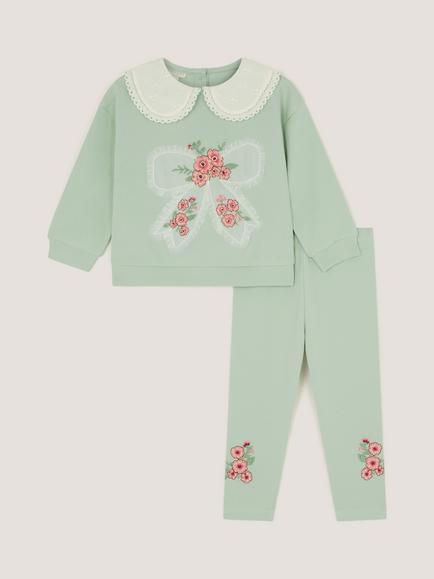 Monsoon Baby Embroidered Sweatshirt and Leggings Set, Green, Green