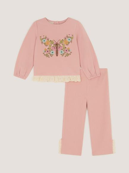 Monsoon Baby Embroidered Butterfly Top and Leggings Set, Pink, Pink