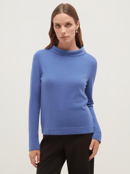 Hobbs Audrey Merino Wool-Cashmere Roll Neck Jumper, Blue, Blue