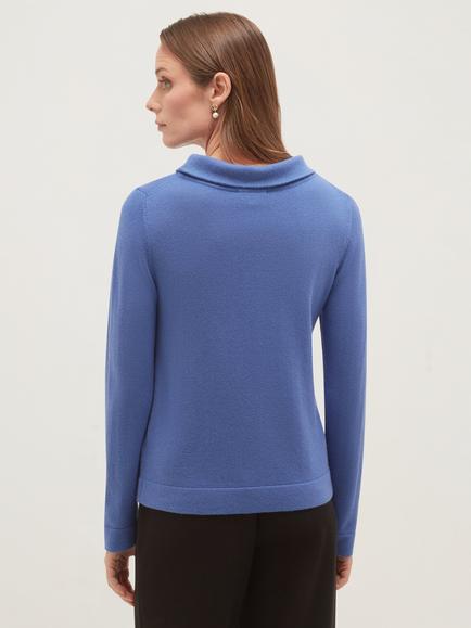 Hobbs Audrey Merino Wool-Cashmere Roll Neck Jumper, Blue - view 2, Blue