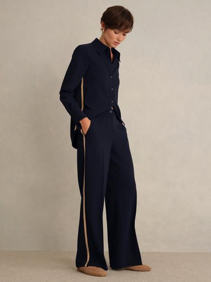 Hobbs Petite Hadley Trousers, Navy/Camel, Navy/Camel