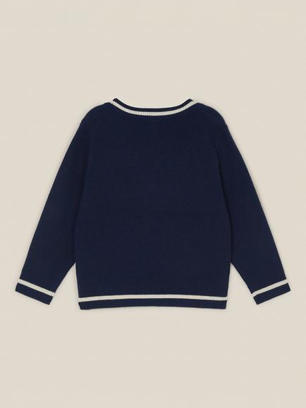 Monsoon Kids' Knitted Sport Stripe Cardigan, Navy - view 2, Navy