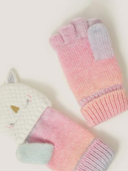Monsoon Kids' Ombre Unicorn Mittens, Multi - view 2, Multi
