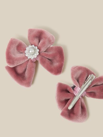 Monsoon Kids' Diamante Bow Hair Clips, Pack of 2, Pink - view 2, Pink