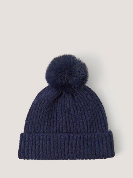 Monsoon Kids' Velvet Bow Beanie Hat, Navy - view 2, Navy